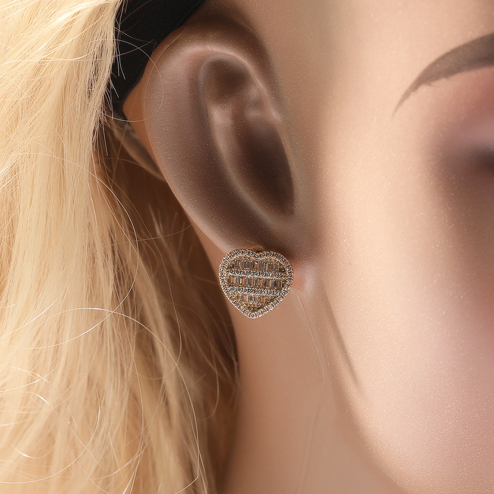 Hip-hop inlaid zircon heart-shaped earrings by nowadaysfashion