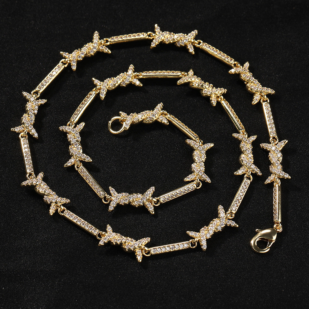 Hiphop zircon-encrusted barbed wire necklace by nowadaysfashion