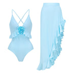 Women Swimsuit Solid Color Bow Decoration One Piece Swimsuit Set by Bella Mia