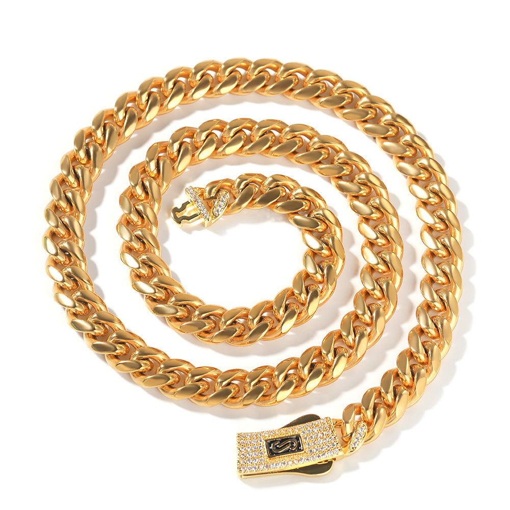 Hip-hop diamond-encrusted clasp smooth Cuban chain by nowadaysfashion