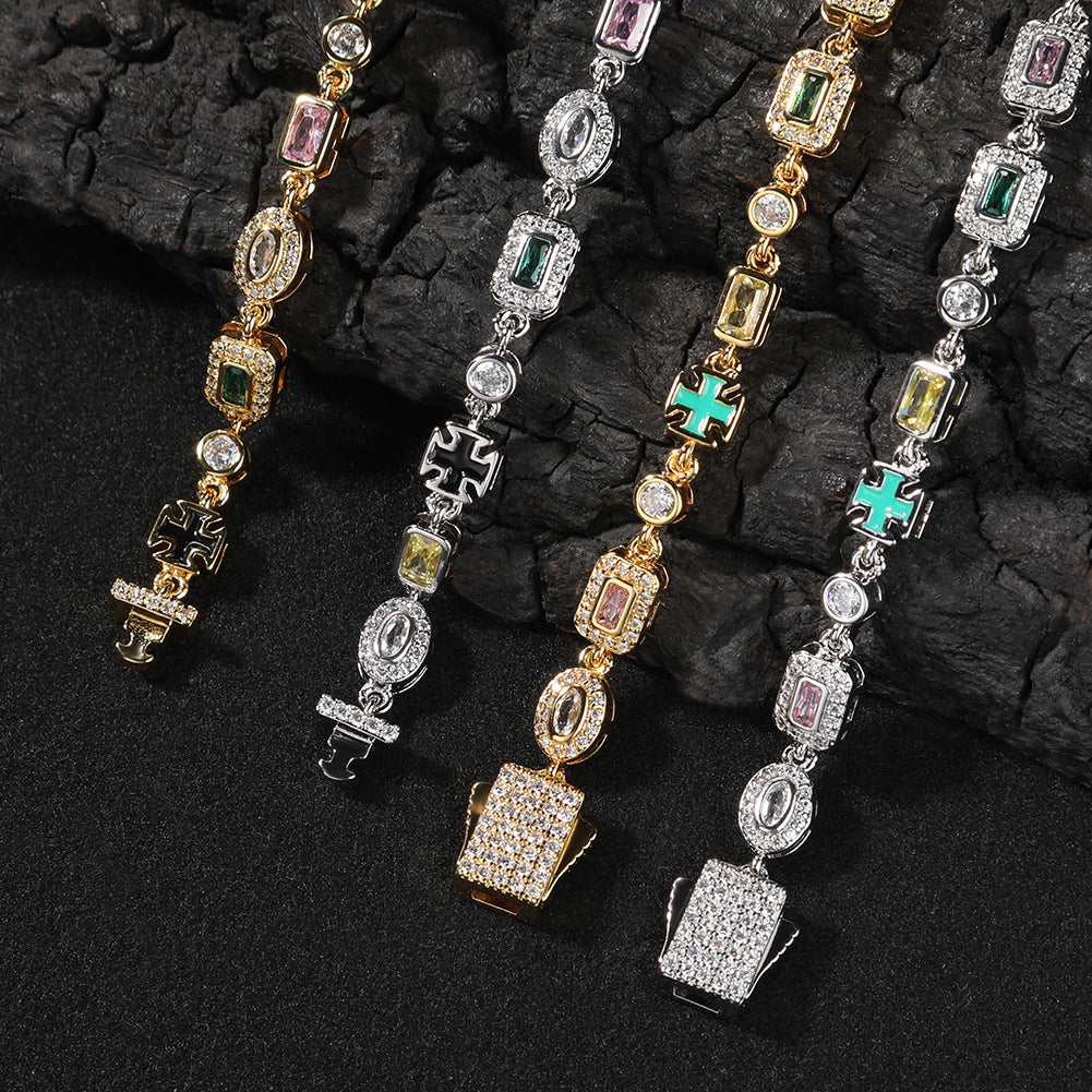 Hip-Hop Diamond-Encrusted 6mm Colored Gemstone Bracelet by nowadaysfashion