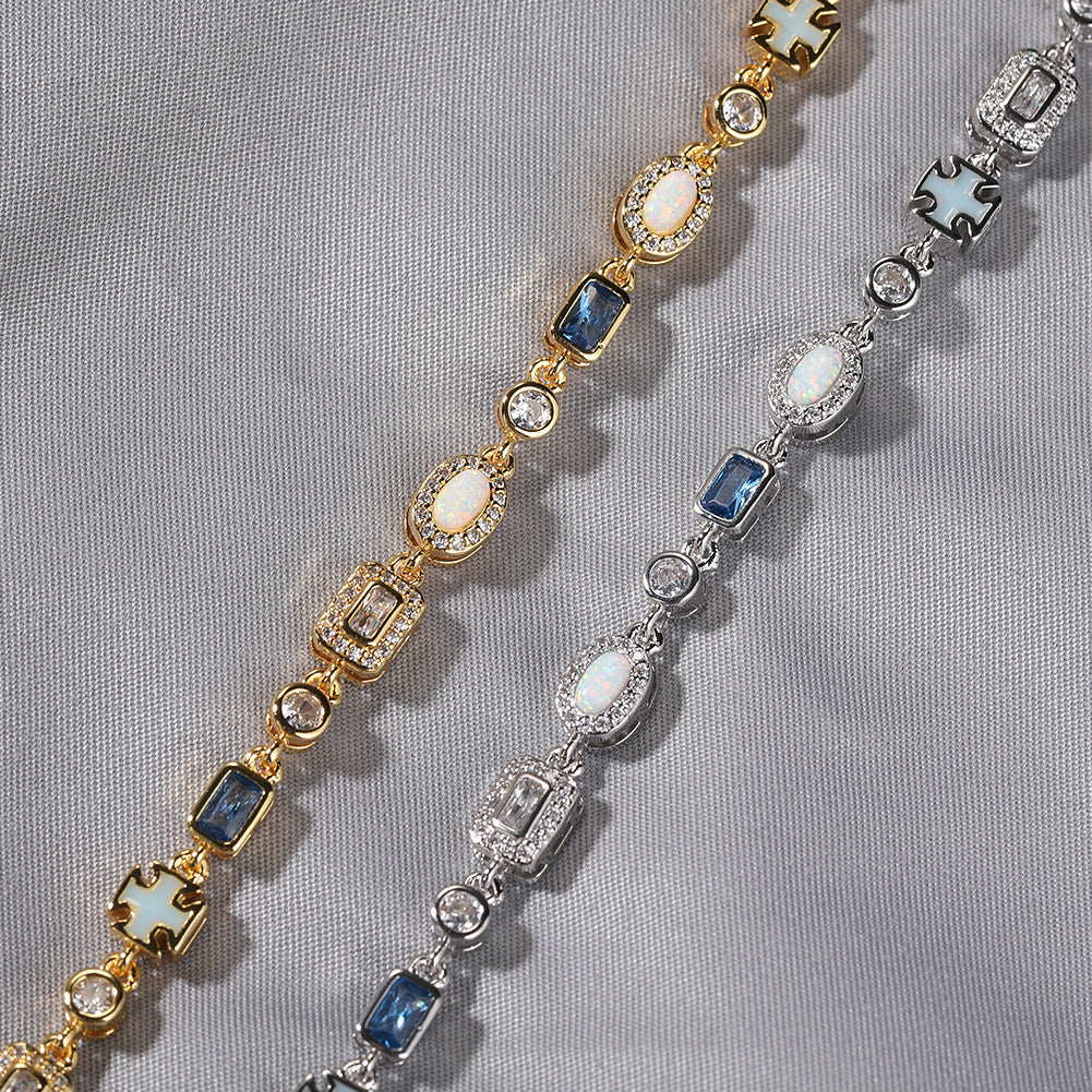6mm blue colored gemstone bracelet with diamonds by nowadaysfashion