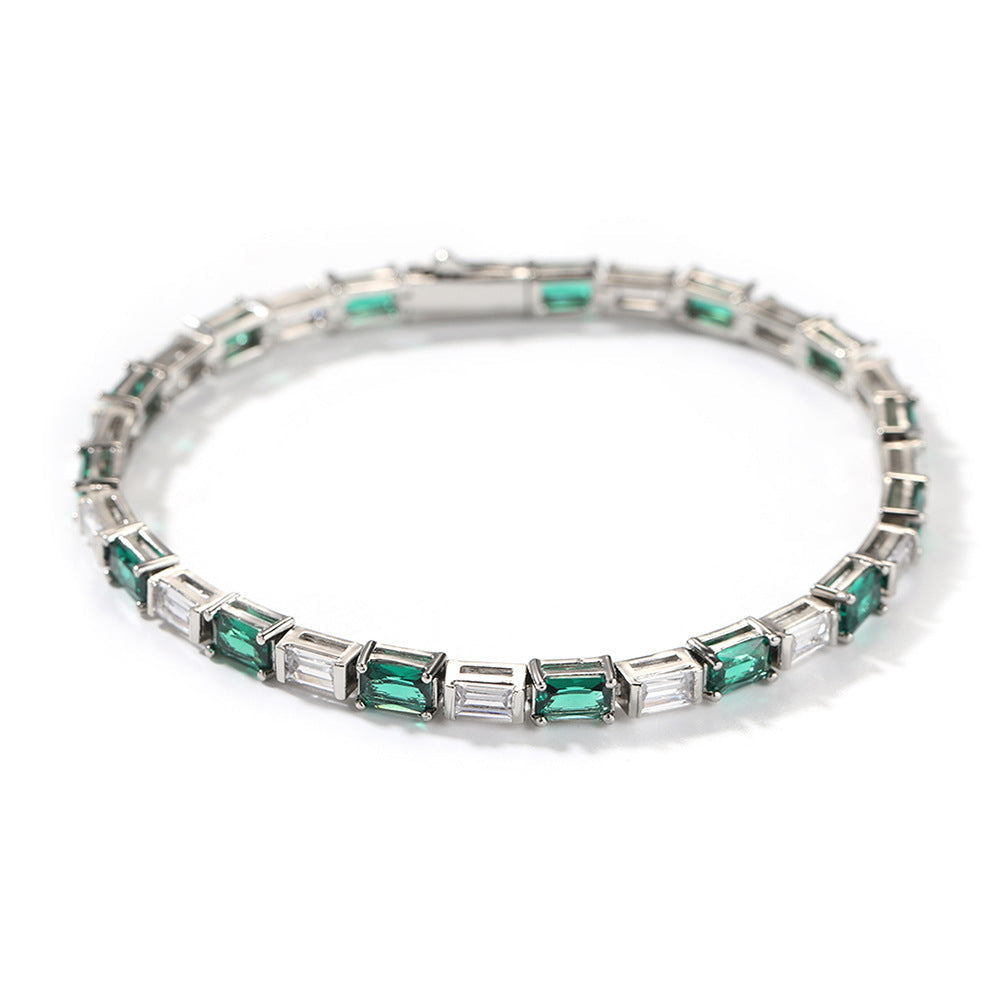 Hip-hop zircon-encrusted emerald color-matching tennis chain by nowadaysfashion