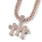 Hip-hop diamond-encrusted zircon three-cross Cuban necklace by nowadaysfashion
