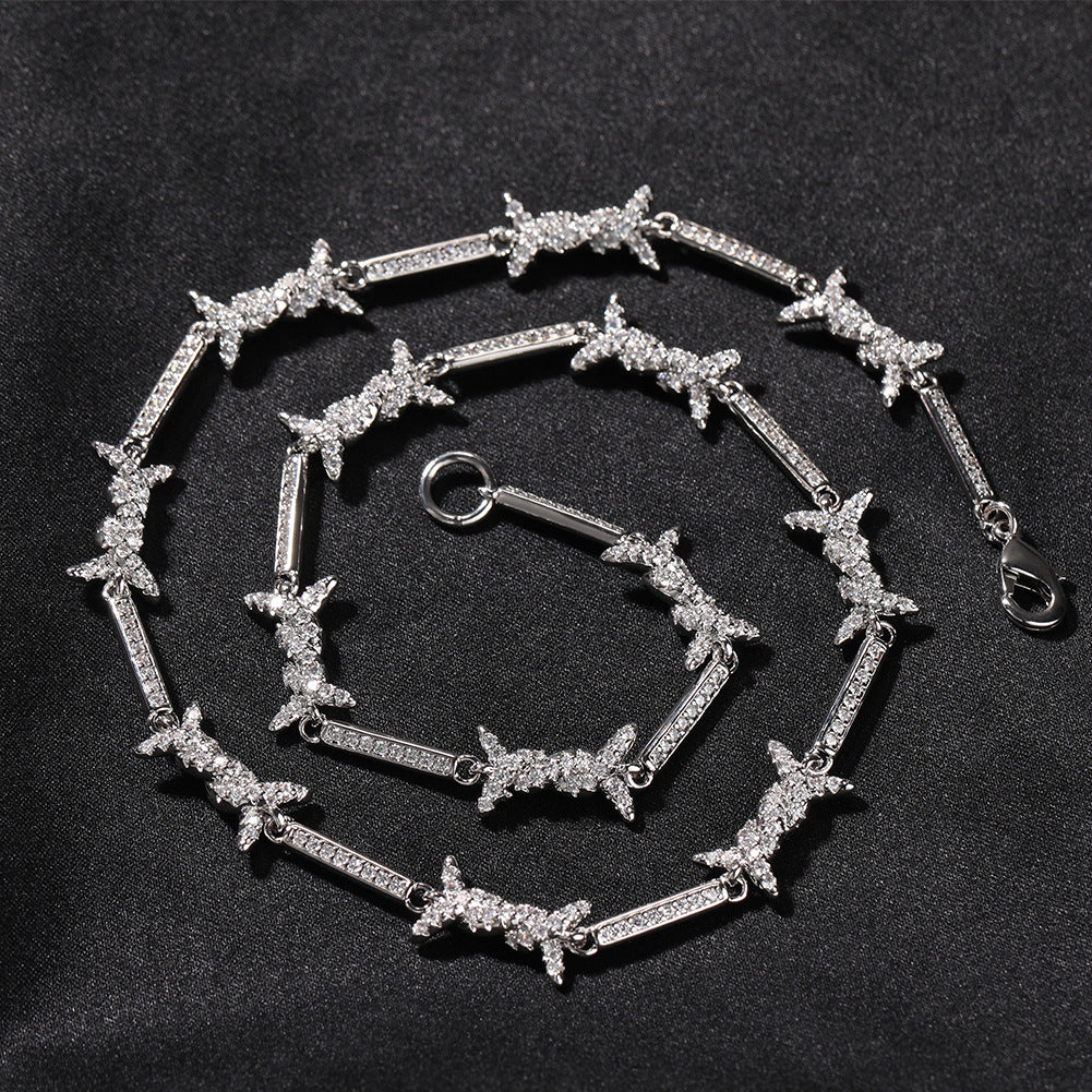 Hiphop zircon-encrusted barbed wire necklace by nowadaysfashion