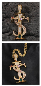 Hip-hop colored zircon TS cross necklace by nowadaysfashion