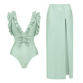 Women Swimsuit Solid Color Bow Decoration One Piece Swimsuit Set by Bella Mia