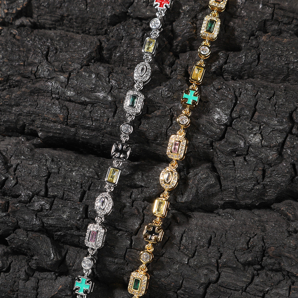 Hip-Hop Diamond-Encrusted 6mm Colored Gemstone Bracelet by nowadaysfashion