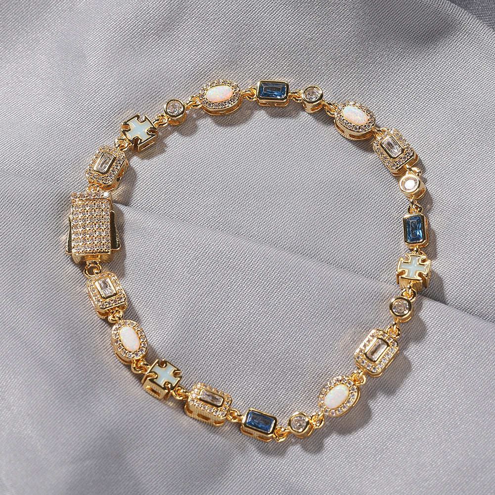 6mm blue colored gemstone bracelet with diamonds by nowadaysfashion