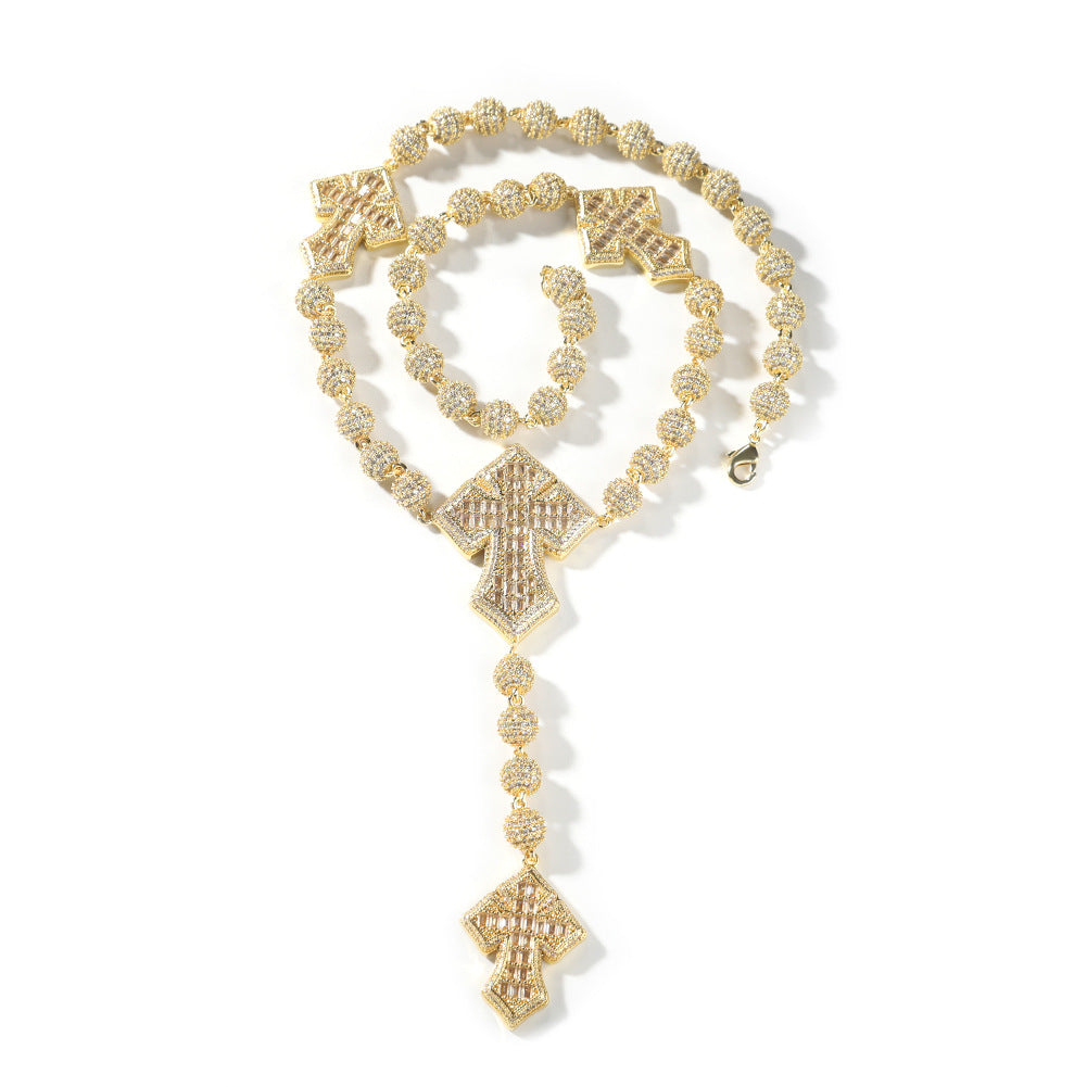 Hip Hop Beaded Zirconia Cross Necklace by nowadaysfashion