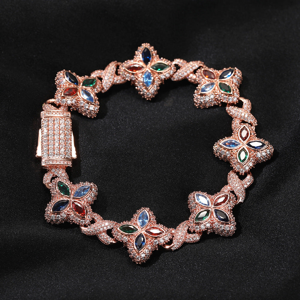 Hip-hop zircon colored infinite four-leaf clover bracelet by nowadaysfashion