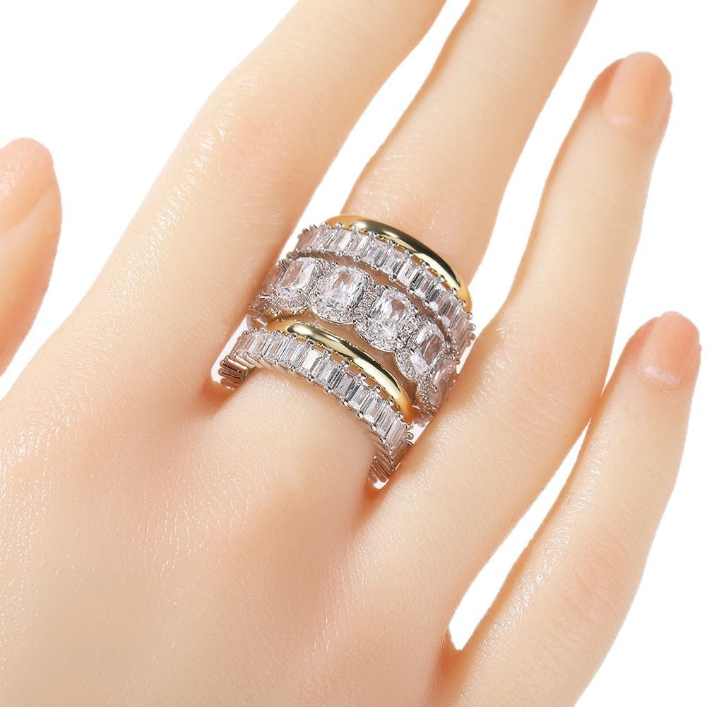 Cool and handsome men's hip-hop diamond-encrusted five-piece ring set by nowadaysfashion