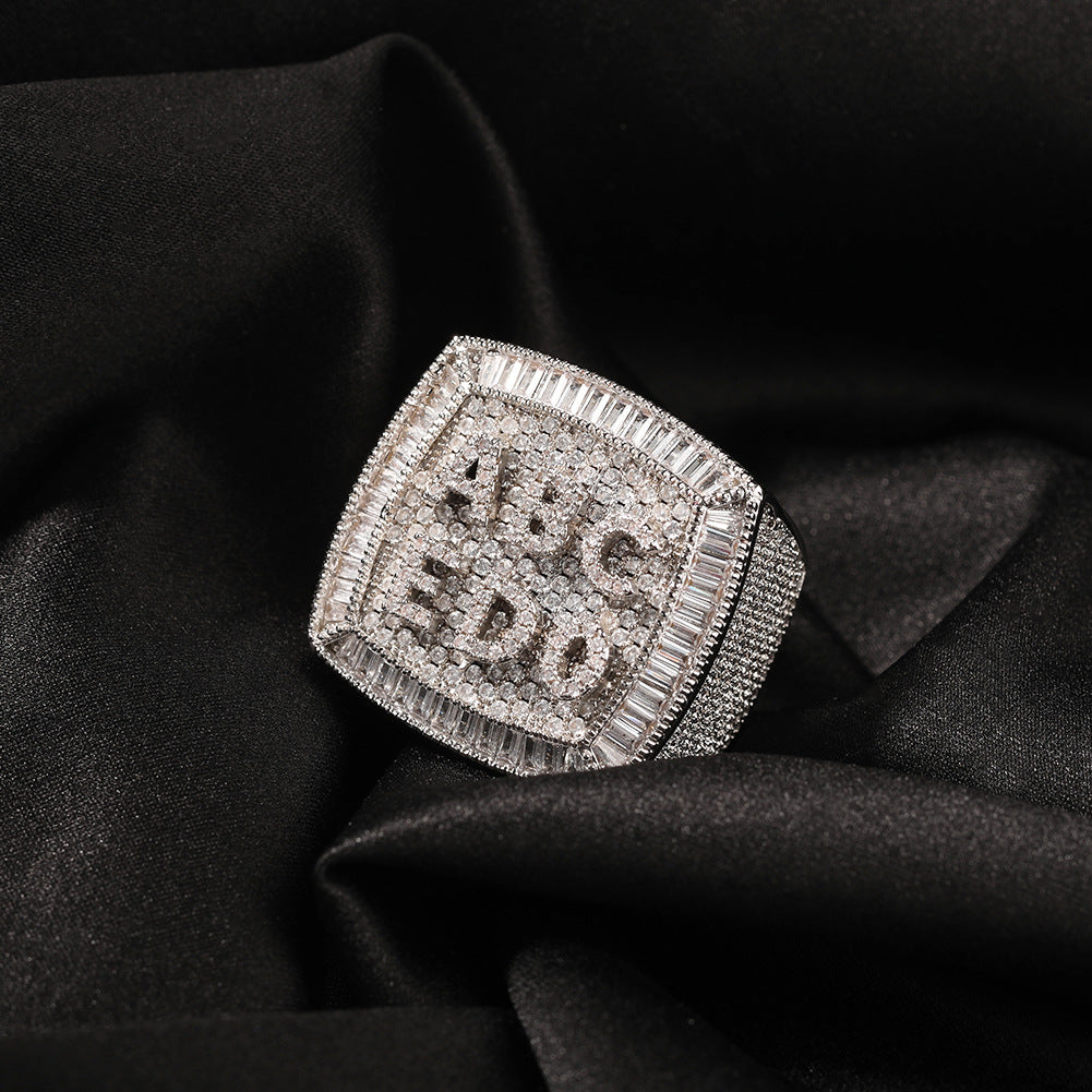 Hip-hop diamond-encrusted zircon DIY letter square ring by nowadaysfashion