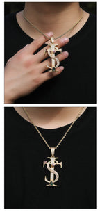 Hip-hop colored zircon TS cross necklace by nowadaysfashion