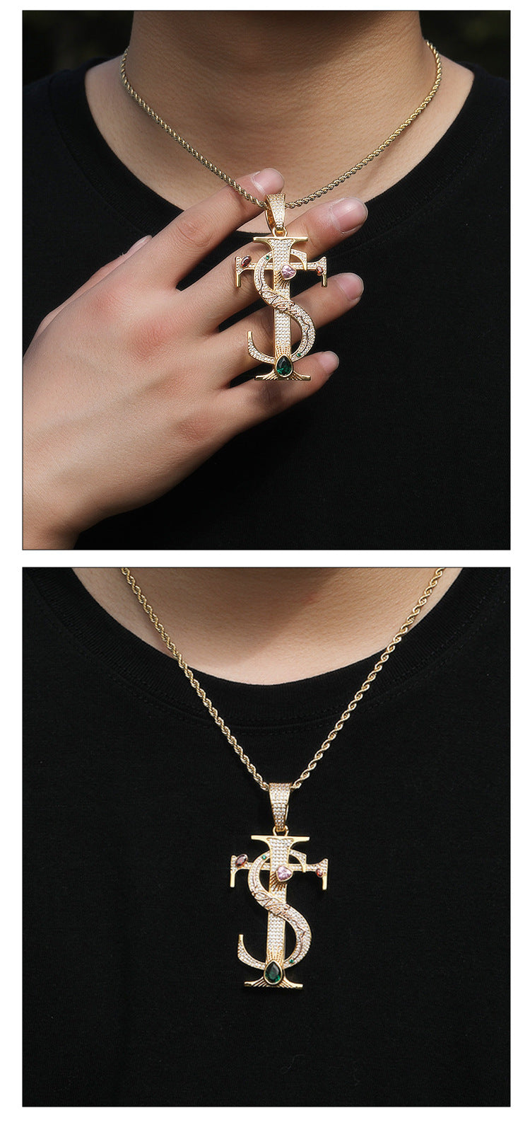 Hip-hop colored zircon TS cross necklace by nowadaysfashion