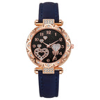 Simple leather strap quartz watch for students