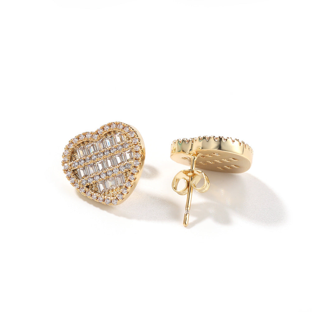 Hip-hop inlaid zircon heart-shaped earrings by nowadaysfashion