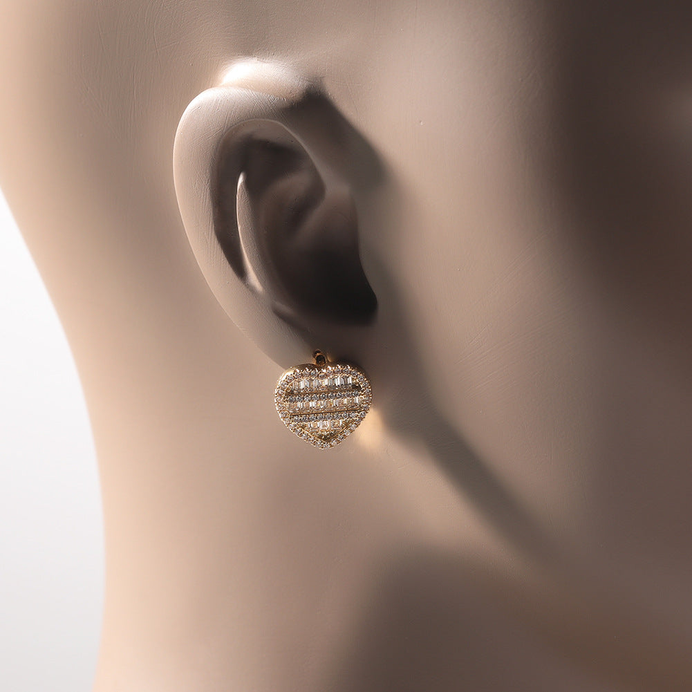 Hip-hop inlaid zircon heart-shaped earrings by nowadaysfashion