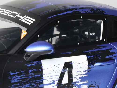 2021 Porsche Cayman 718 GT4 RS Clubsport #4 Black with Blue Graphics Limited Edition to 999 pieces Worldwide 1/18 Model Car by Otto Mobile by LuxuryLifeWay Online Store