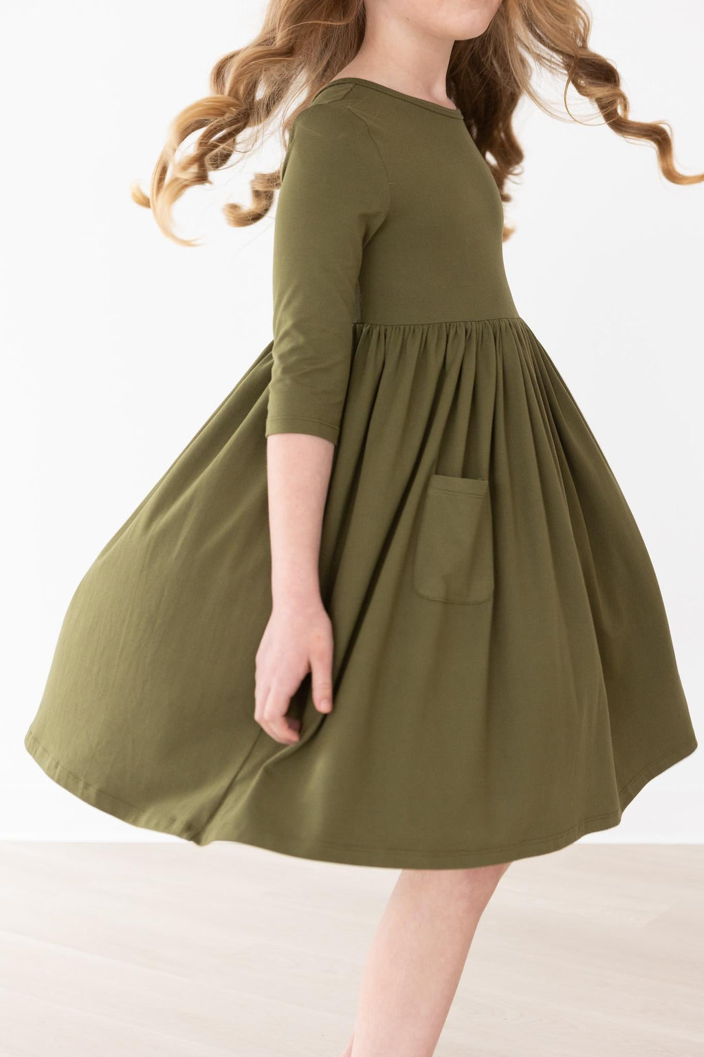Olive 3/4 Sleeve Pocket Twirl Dress by Mila & Rose ®