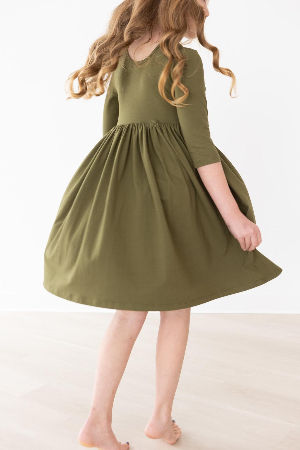 Olive 3/4 Sleeve Pocket Twirl Dress by Mila & Rose ®