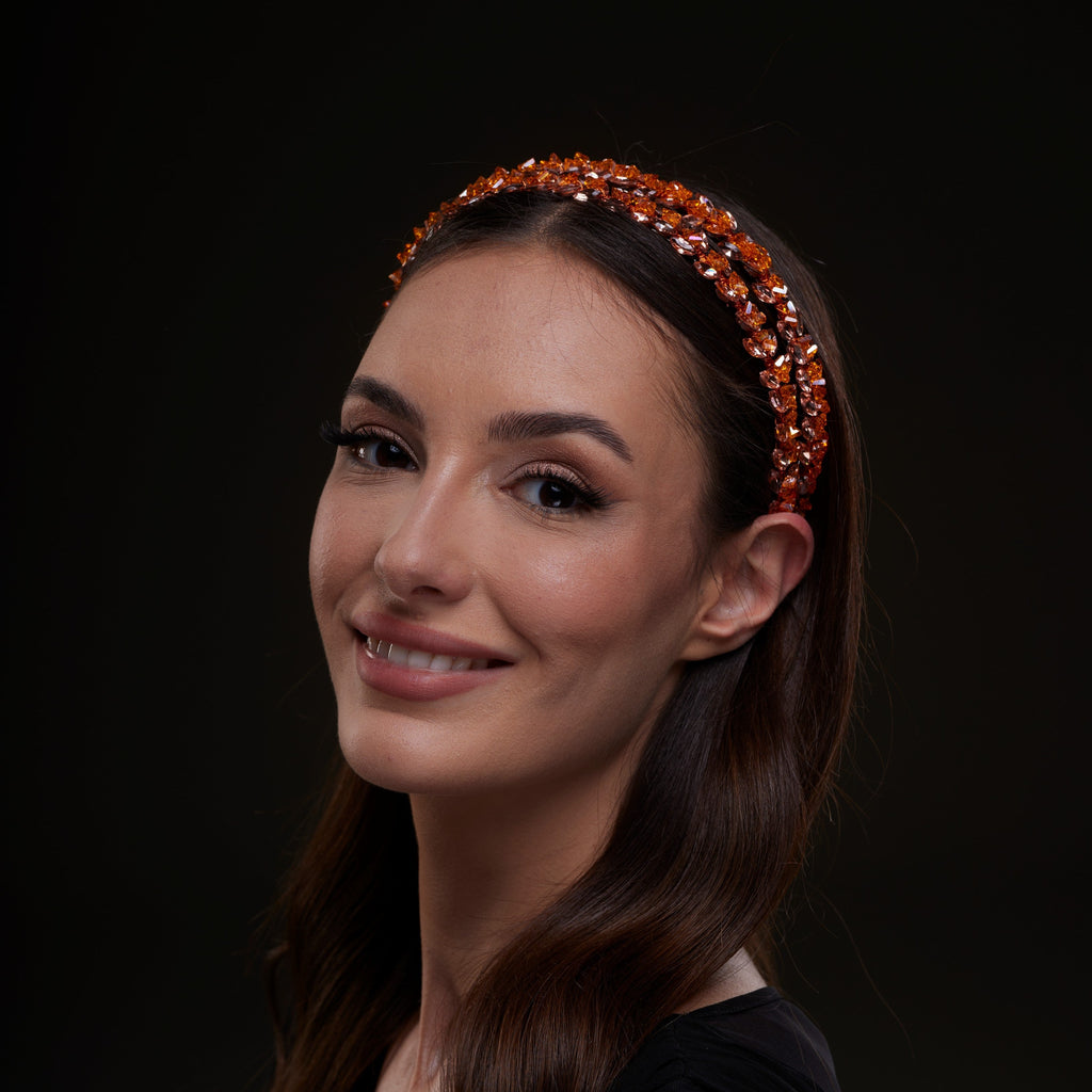 Orange Crystal Beaded Hairband by Bridal Port
