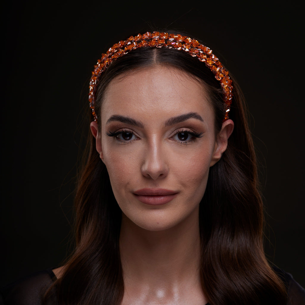Orange Crystal Beaded Hairband by Bridal Port