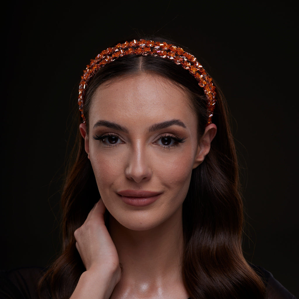 Orange Crystal Beaded Hairband by Bridal Port