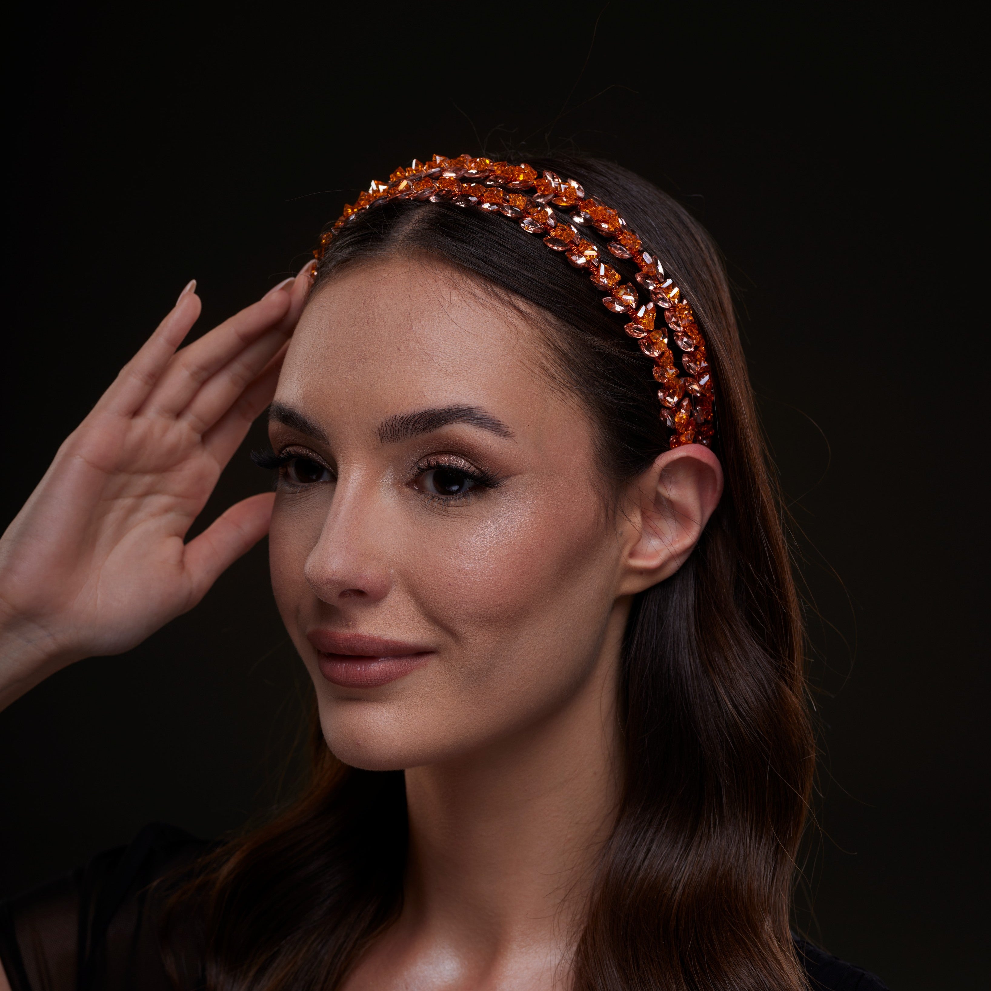 Orange Crystal Beaded Hairband by Bridal Port