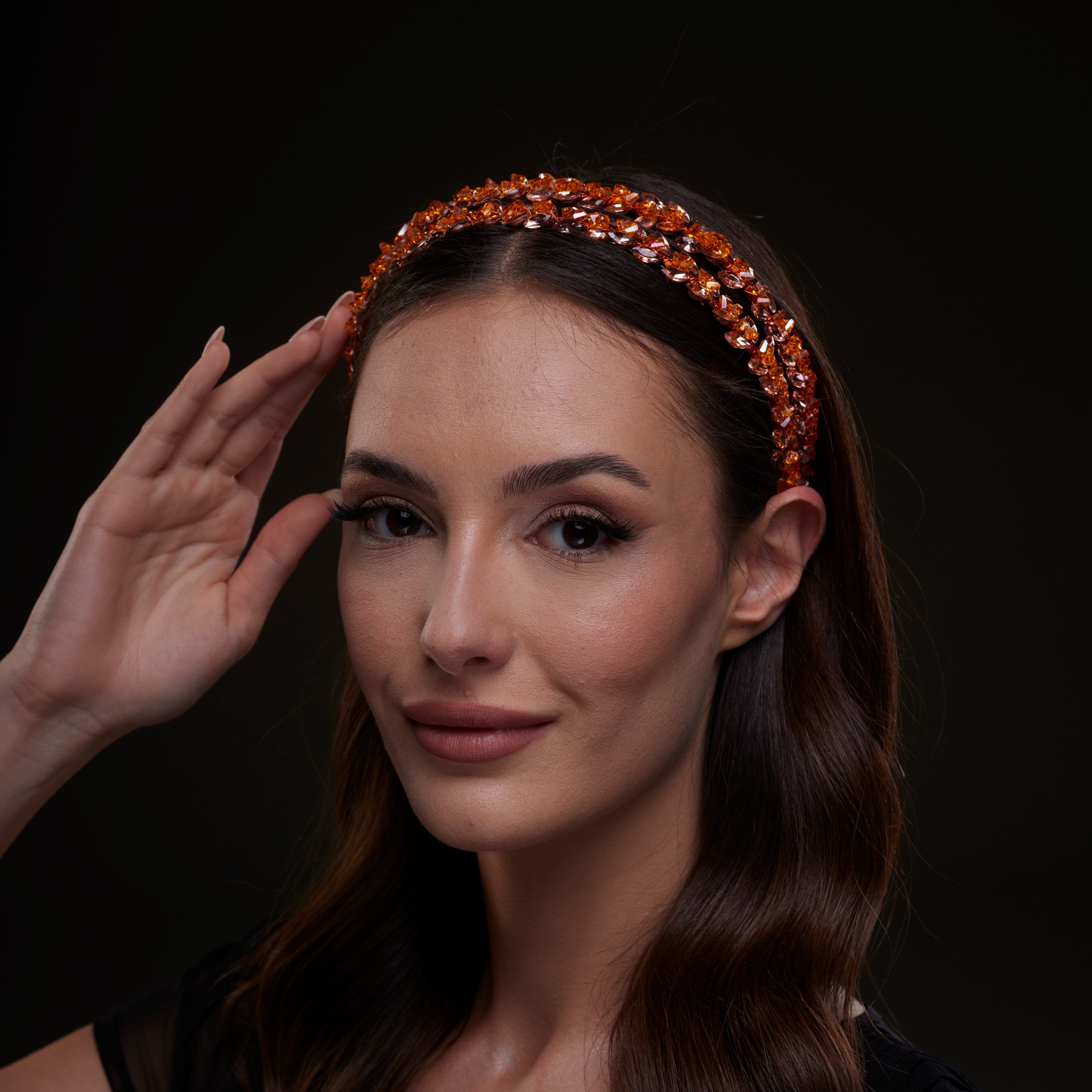 Orange Crystal Beaded Hairband by Bridal Port