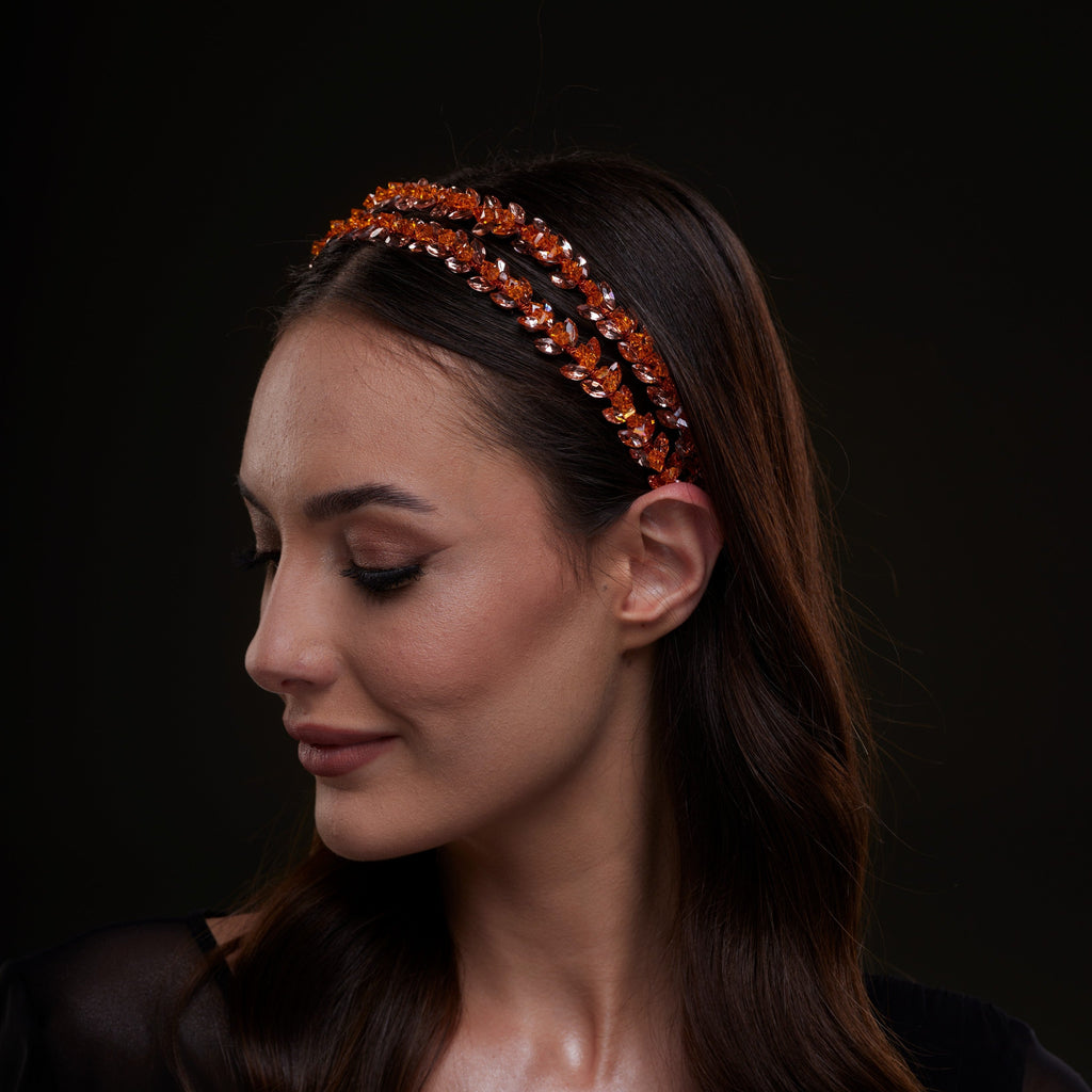 Orange Crystal Beaded Hairband by Bridal Port