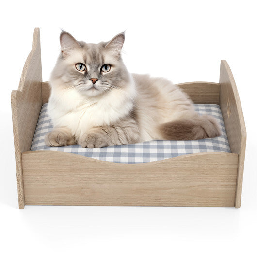Elevated Pet Bed Frame with Rails and Cute Headboards-Walnut by LuxuryLifeWay Online Store