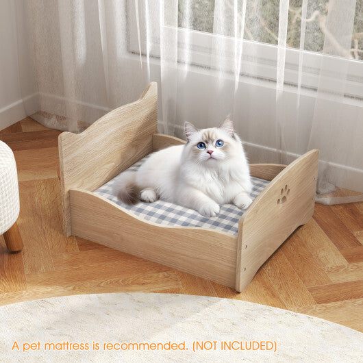 Elevated Pet Bed Frame with Rails and Cute Headboards-Walnut by LuxuryLifeWay Online Store