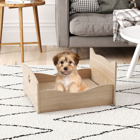 Elevated Pet Bed Frame with Rails and Cute Headboards-Walnut by LuxuryLifeWay Online Store