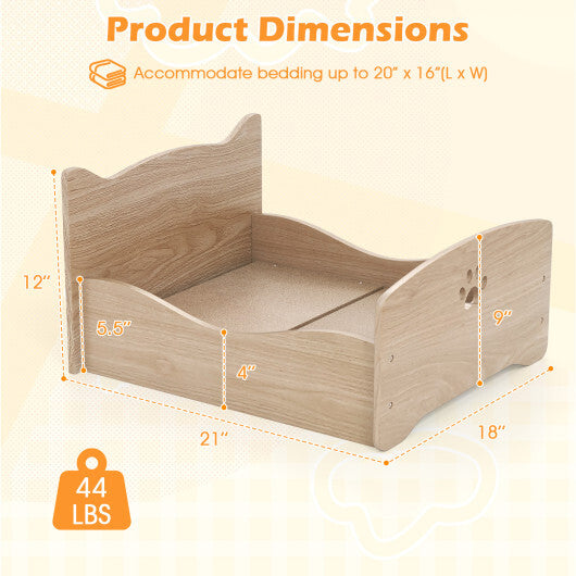 Elevated Pet Bed Frame with Rails and Cute Headboards-Walnut by LuxuryLifeWay Online Store