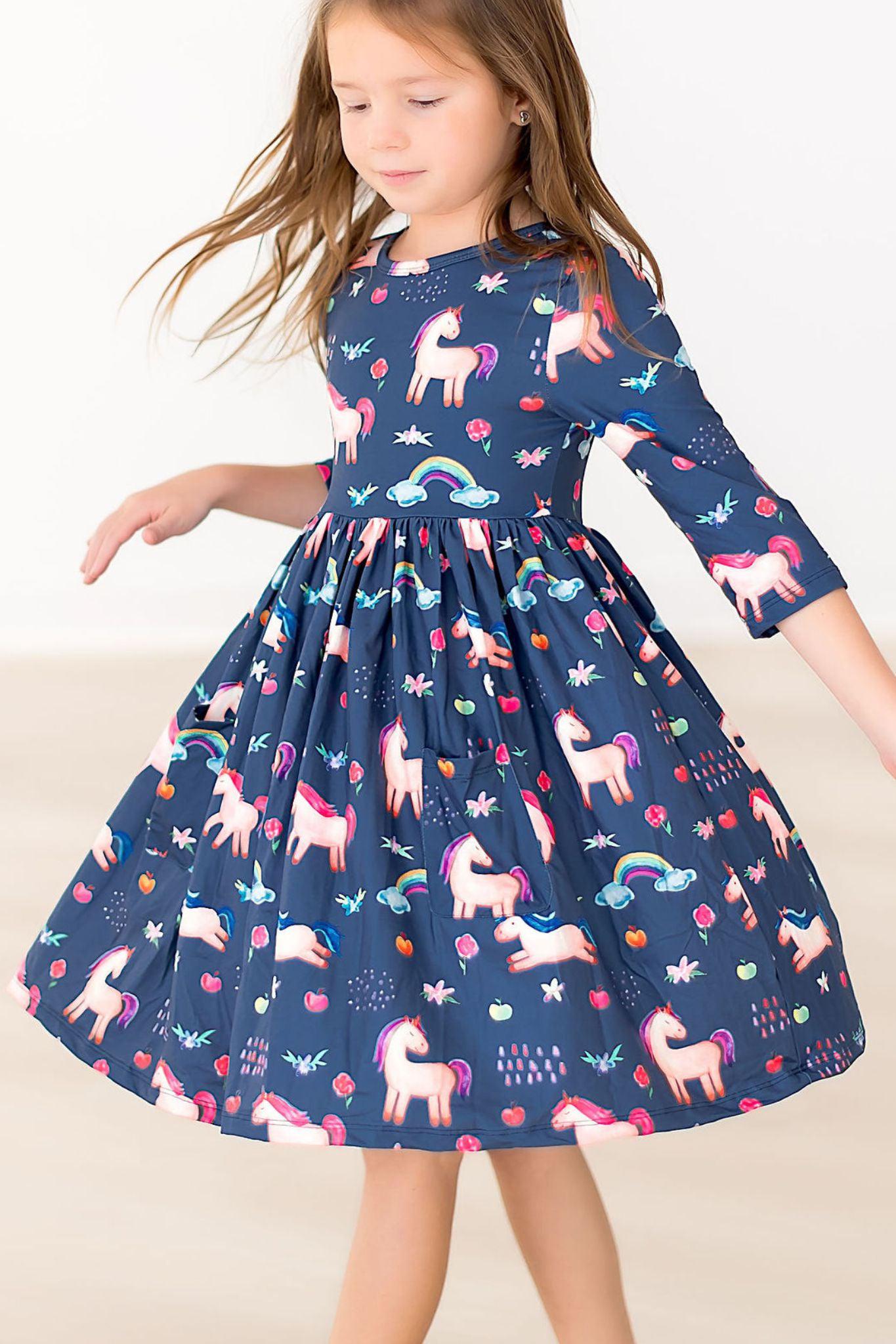 Painted Skies 3/4 Sleeve Pocket Twirl Dress by Mila & Rose ®
