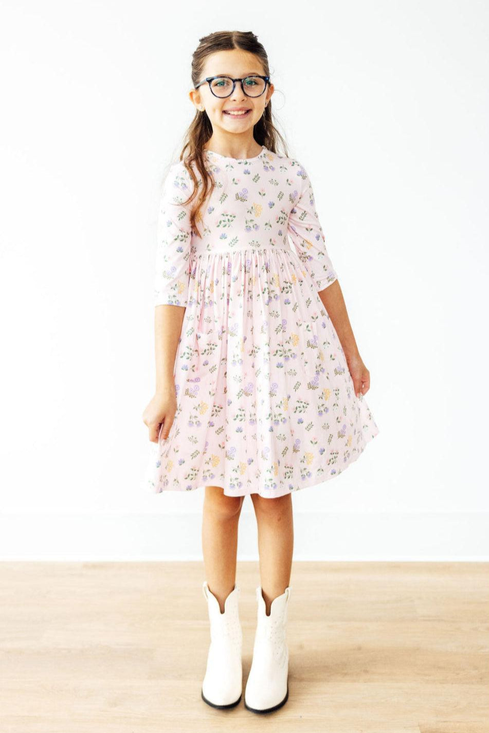 Pastel Petals 3/4 Sleeve Pocket Twirl Dress by Mila & Rose ®