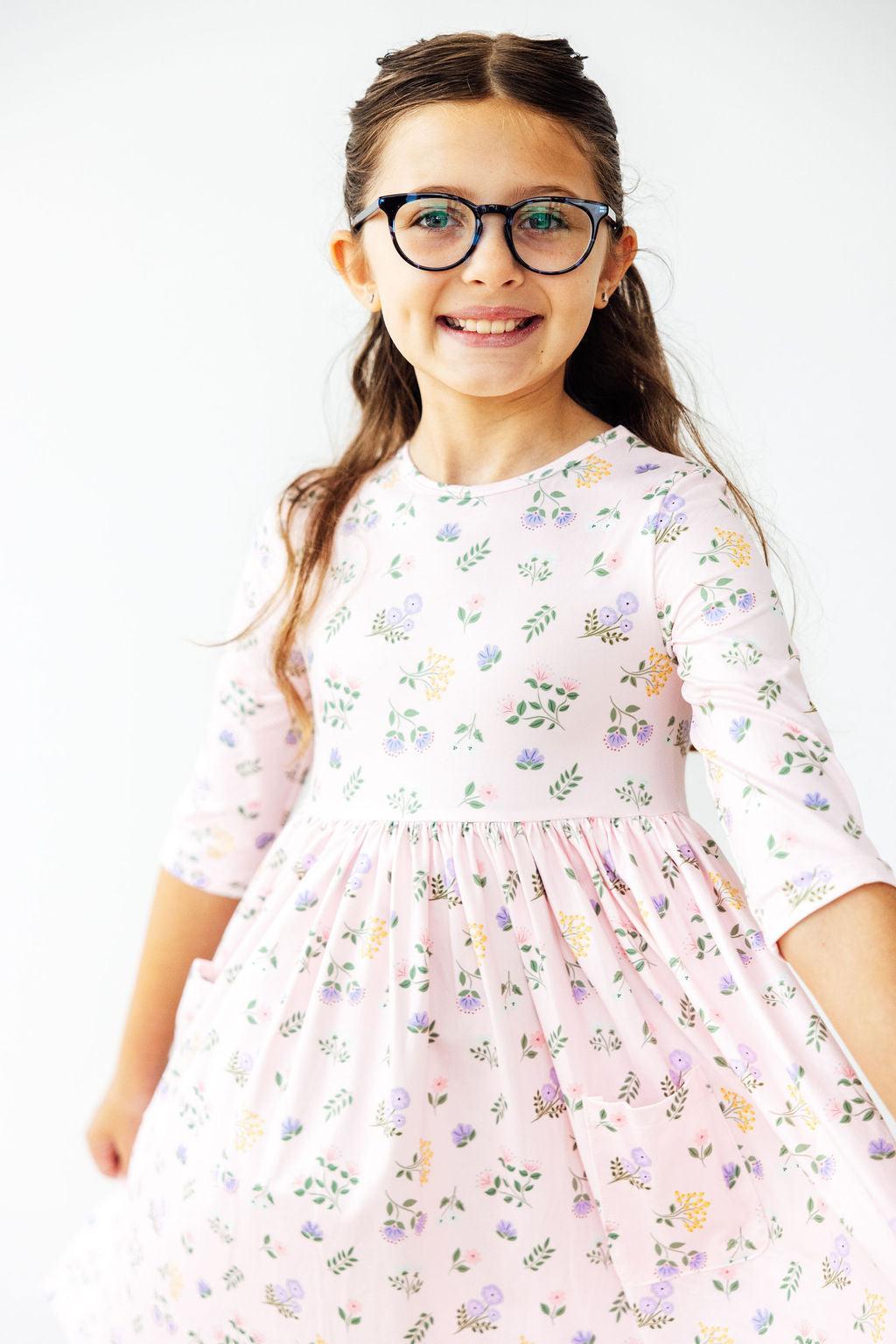 Pastel Petals 3/4 Sleeve Pocket Twirl Dress by Mila & Rose ®