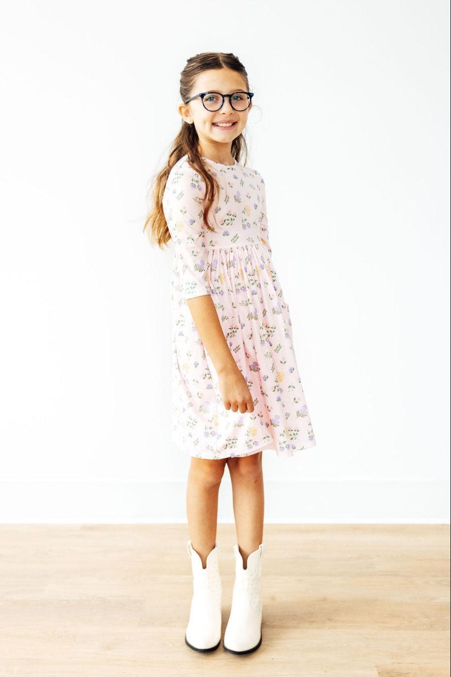 Pastel Petals 3/4 Sleeve Pocket Twirl Dress by Mila & Rose ®