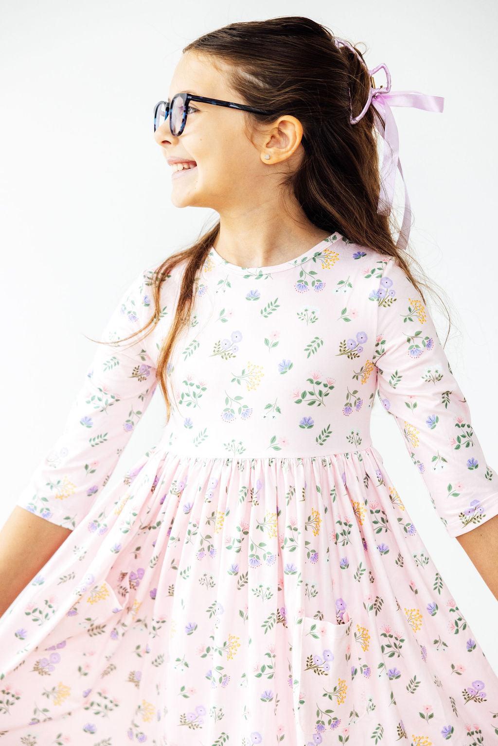 Pastel Petals 3/4 Sleeve Pocket Twirl Dress by Mila & Rose ®