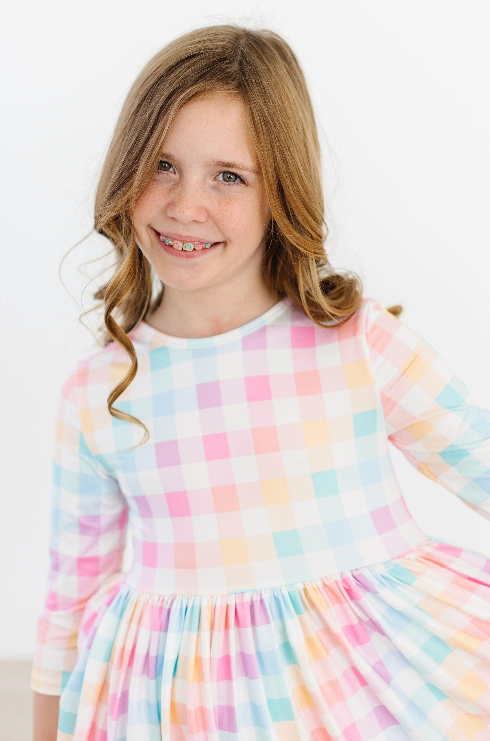 Pastel Plaid 3/4 Sleeve Pocket Twirl Dress by Mila & Rose ®