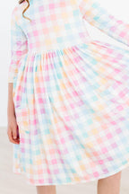 Pastel Plaid 3/4 Sleeve Pocket Twirl Dress by Mila & Rose ®