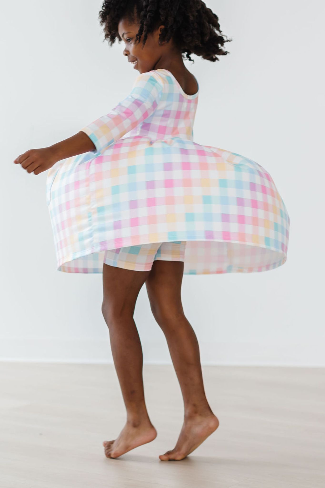 Pastel Plaid 3/4 Sleeve Pocket Twirl Dress by Mila & Rose ®