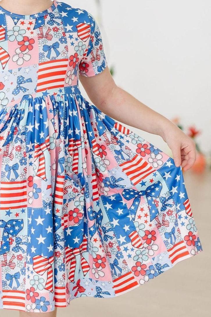 SALE Patriotic Patchwork S/S Pocket Twirl Dress by Mila & Rose ®