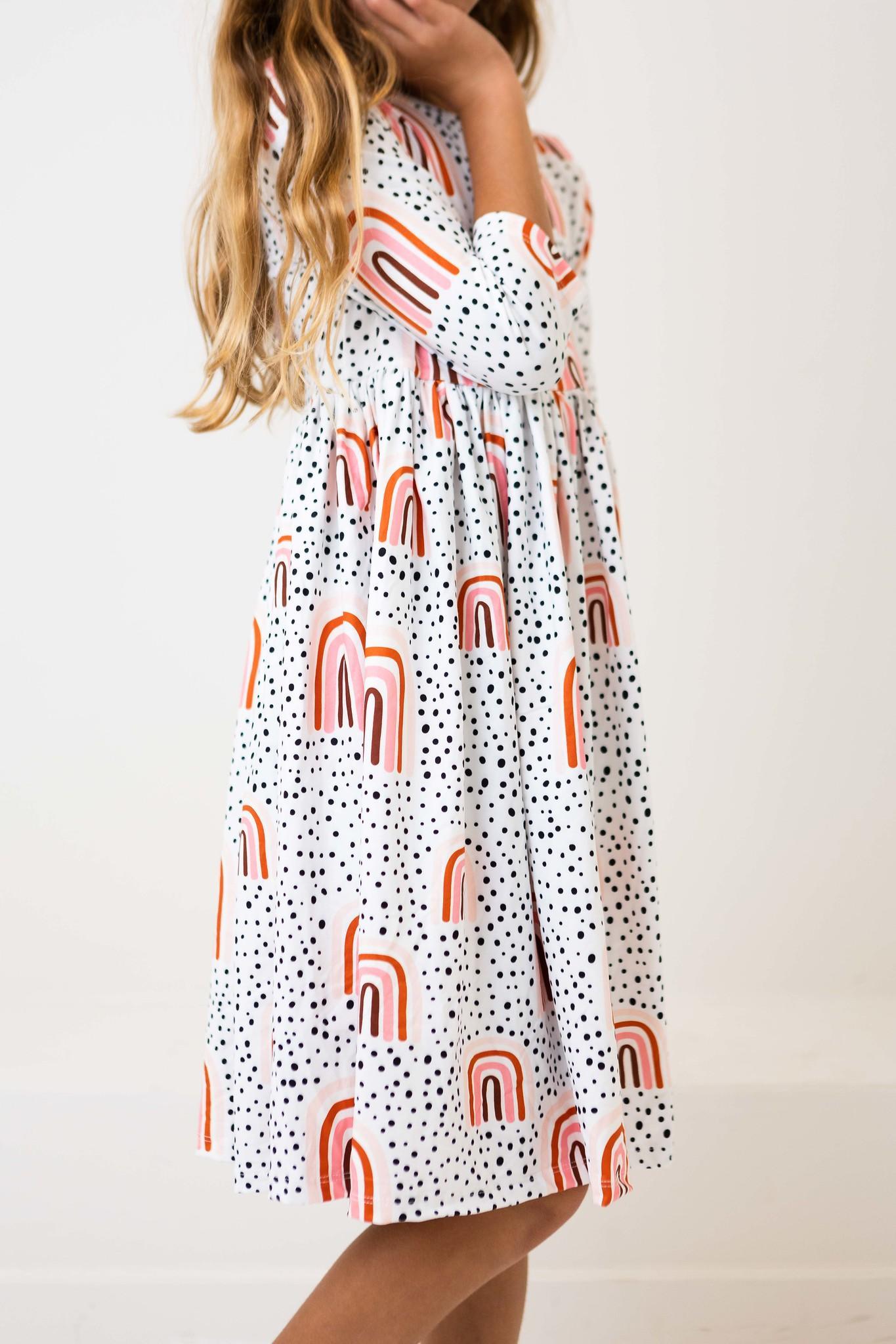 Peach Rainbow 3/4 Sleeve Pocket Twirl Dress by Mila & Rose ®