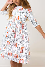 Peach Rainbow 3/4 Sleeve Pocket Twirl Dress by Mila & Rose ®
