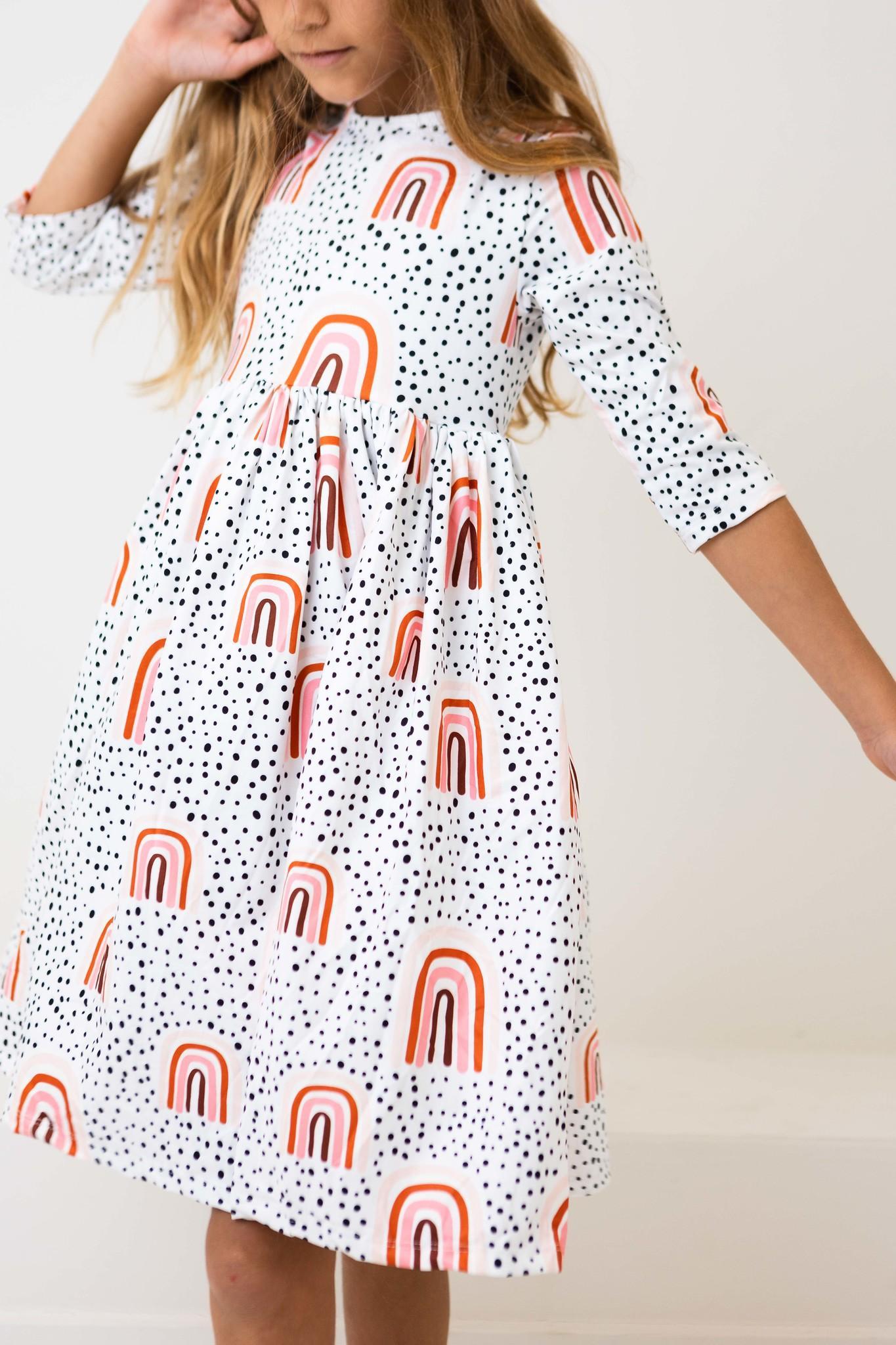 Peach Rainbow 3/4 Sleeve Pocket Twirl Dress by Mila & Rose ®