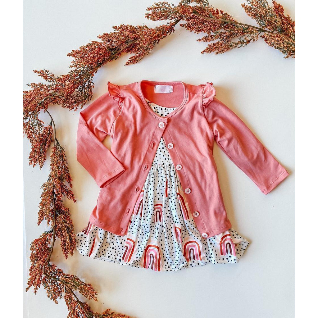 Peach Rainbow 3/4 Sleeve Pocket Twirl Dress by Mila & Rose ®