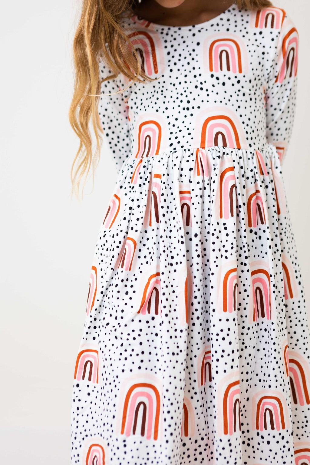 Peach Rainbow 3/4 Sleeve Pocket Twirl Dress by Mila & Rose ®