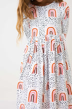 Peach Rainbow 3/4 Sleeve Pocket Twirl Dress by Mila & Rose ®